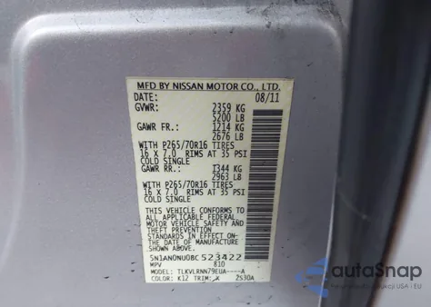 2011 Nissan Xterra S z USA, uszkodzony, nr VIN 5N1AN0NU0BC523422